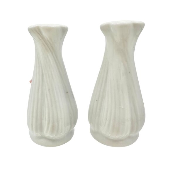 Ceramic Floral Salt and Pepper Shakers White with Pink Roses and Green Leaves - Picture 6 of 7